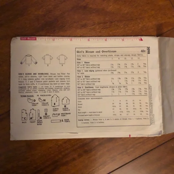 Simplicity 3098. Vintage girls button down shirt sewing patterns - Picture 2 of 3